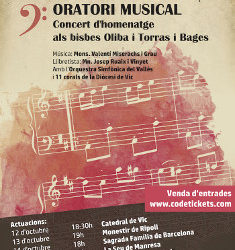La Basílica de la Sagrada Família de Barcelona acull diumenge 14 d’octubre un concert d’homenatge als bisbes Oliba i Torras i Bages, a càrrec de l’Orquestra Simfònica del Vallès i onze corals catalanes